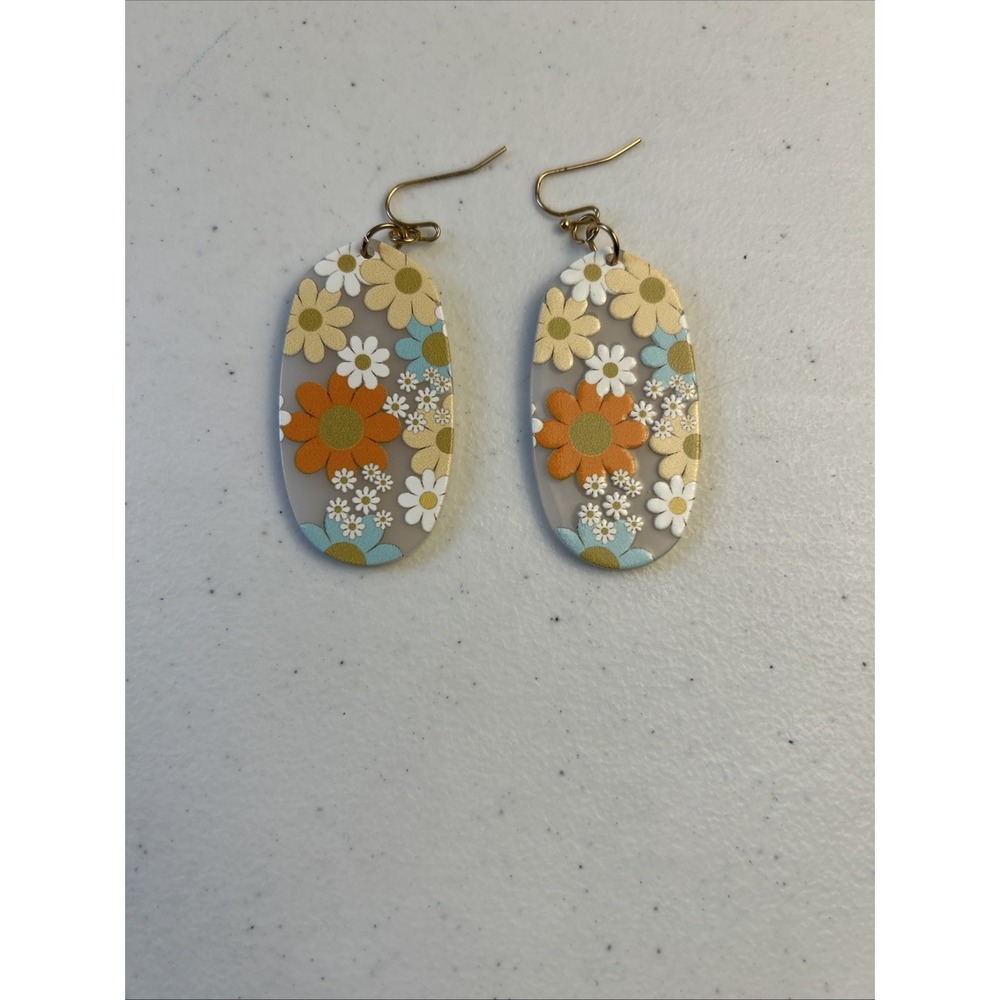 Retro -Mod Multi Color Dangle Earrings‎ Plastic Floral 1960s Retro Style